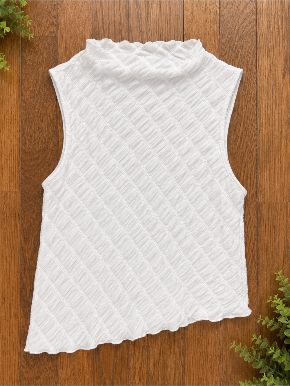 Maeve Anthropologie White Textured Sleeveless Mock Neck Top Size S